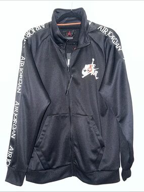 Jordan Black Track Jacket with White Logo and Sleeve Script